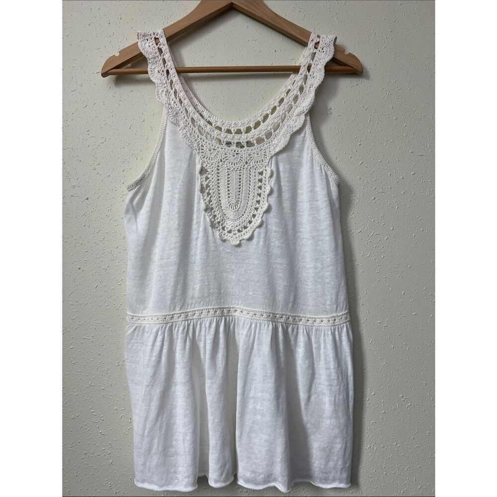 Banana Republic Boho Crochet Lace Linen Tank Top Size M